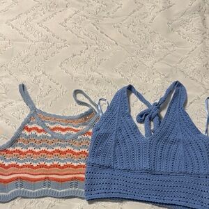 Hollister Blue and Multicolor Knit Tank Tops